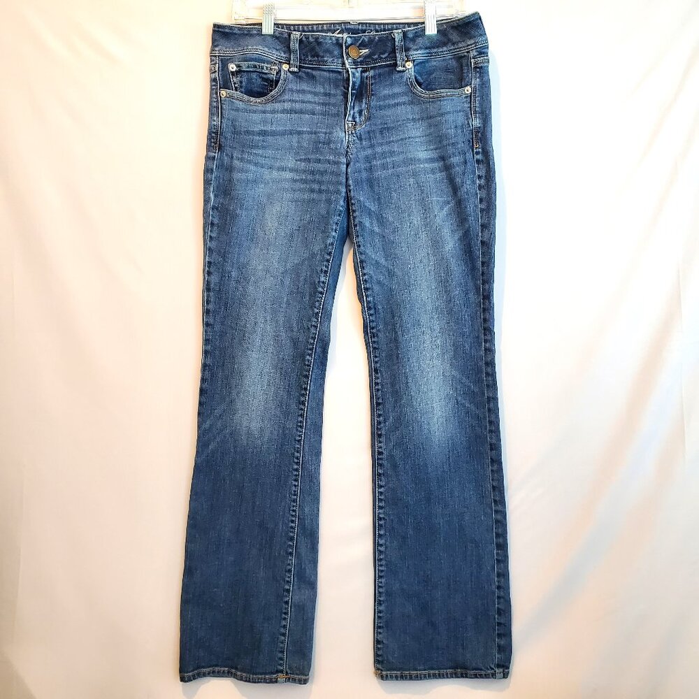 American Eagle AEO Women's Jeans Kick Bootcut VTG Low Rise 8 Long Stretch Y2K